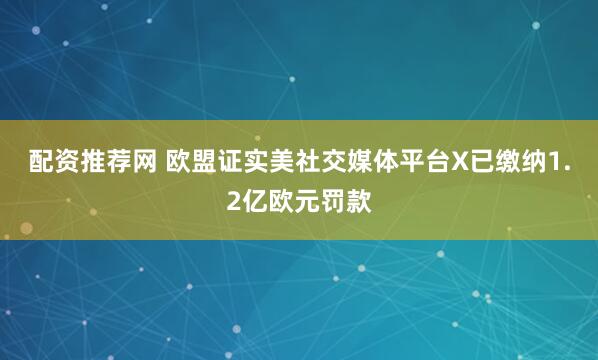配资推荐网 欧盟证实美社交媒体平台X已缴纳1.2亿欧元罚款